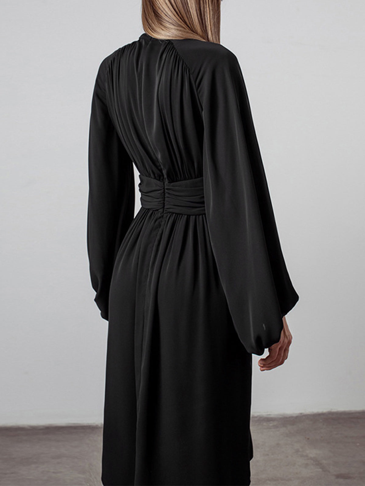 Bow Puffy Sleeve Chiffon Midi Dress