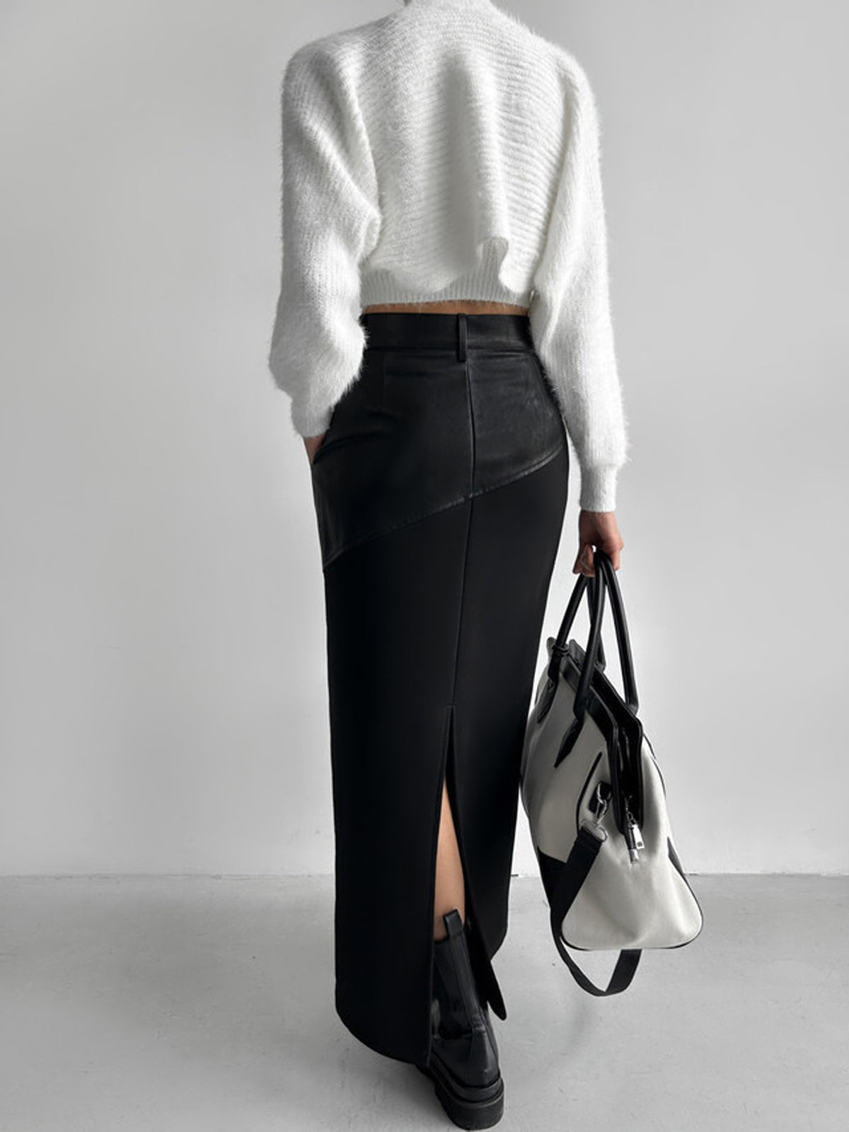 Patchwork Leather High Waist Maxi Skirt