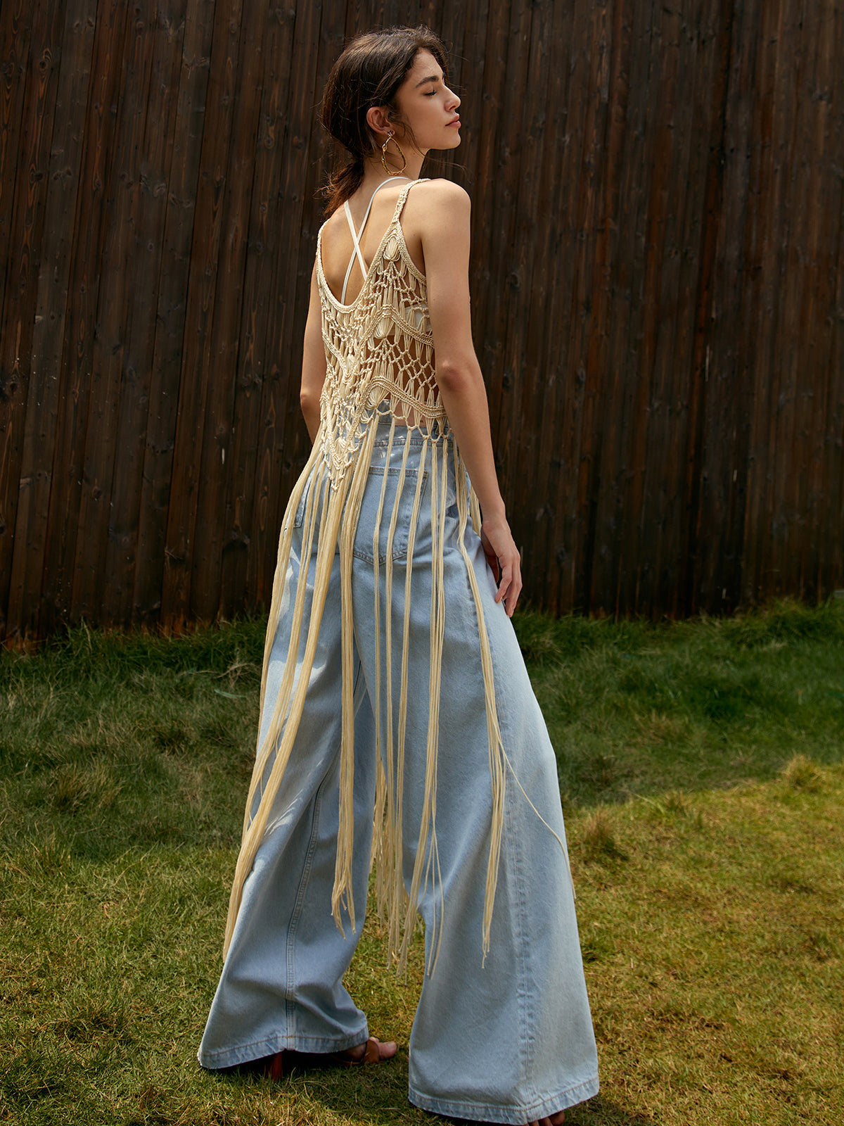 Fringe Hem Crochet Cover Up Top