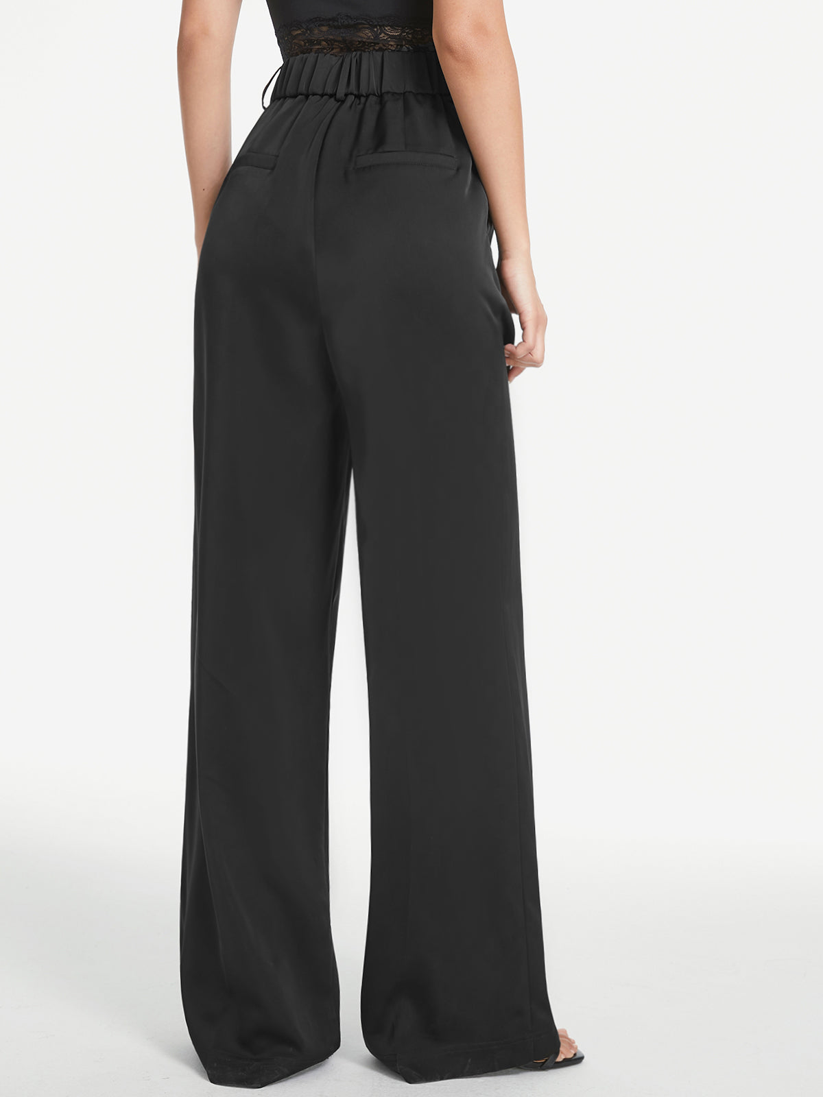 High Waisted Pleat Front Wide Leg Trousers