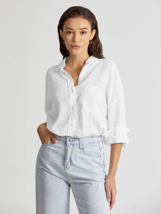 Drop Shoulder Relaxed Fit Linen Button Up Shirt