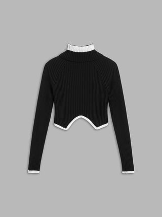 Mock Neck Contrast Trim Cropped Sweater