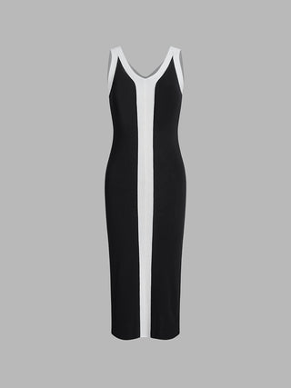 V-Neck Monochrome Long Dress