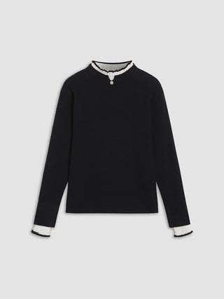 Contrast Trim Mock Neck Knit Top