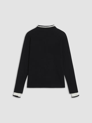 Contrast Trim Mock Neck Knit Top