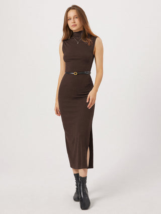 Opening Night Slit Mock Neck Long Dress