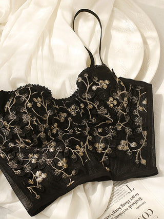 Floral Mesh Lace Crop Corset Top