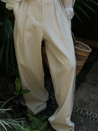 Effortless Pinstripe Pleated Wide Leg Dress Pants