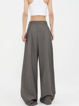 Tied Pleated Full Length Wide Leg Dress Pants