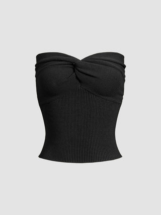 Sweetheart Twist Ribbed Crop Tube Strapless Top