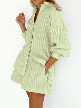 Cloud Nine Pinstripe See Through Two Piece Shorts Set