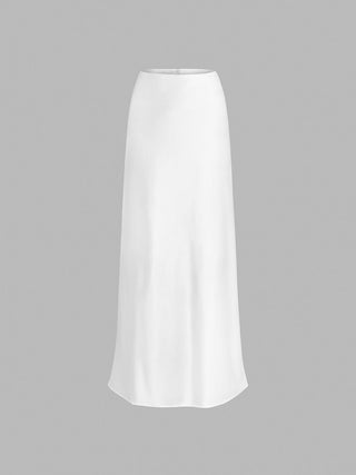 Ivory Glow Satin Maxi Skirt