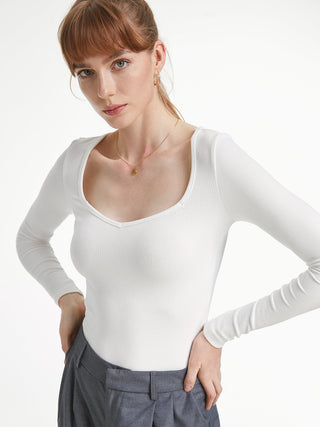 Ribbed Sweetheart Long Sleeve Top