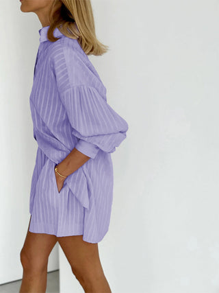 Cloud Nine Pinstripe See Through Two Piece Shorts Set