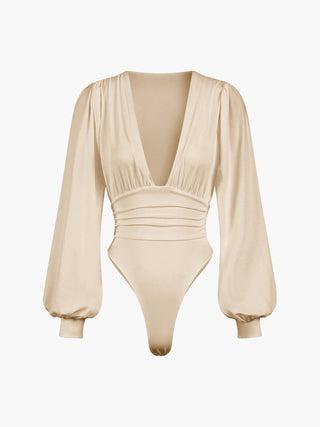 Lantern Sleeve Ruched Bodysuit