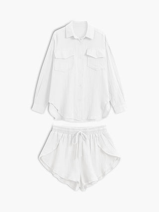 Minimalist Collared Two Piece Shorts Set