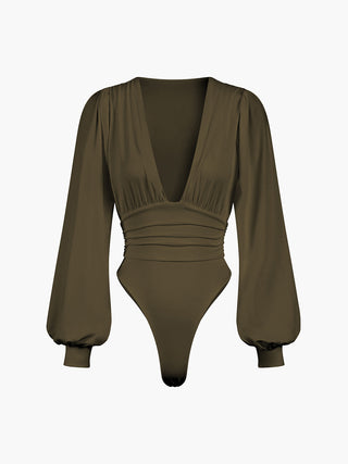 Lantern Sleeve Ruched Bodysuit