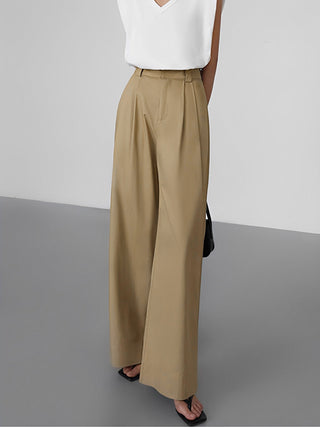 Effortless Full Length Pleated Wide Leg Dress Pants