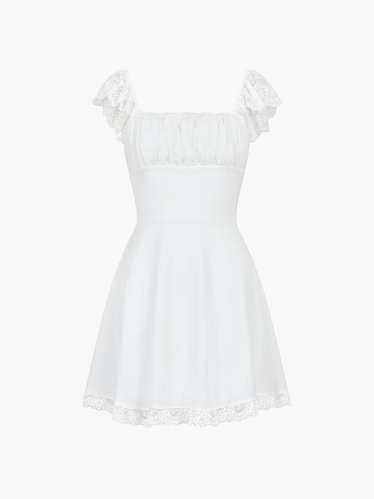 Coastal Cowgirl Lace Trim Tie Back Short Dress