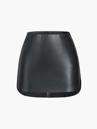 Faux Leather Zippered Mini Skirt