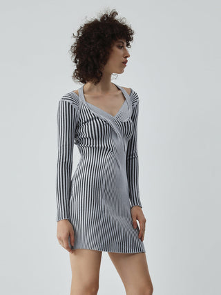 Halter Long Sleeve Short Sweater Dress