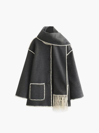 Contrast Trim Jacket With Matching Scarf