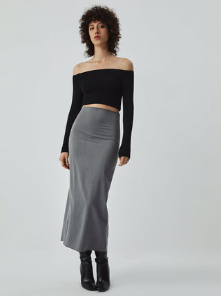 High Waist Flowy Slit Midi Skirt