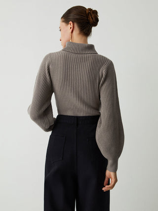 Turtleneck Puff Long Sleeve Knit Top