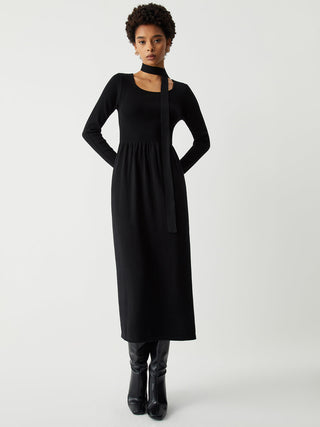 Tie Decor Long Sleeve Midi Sweater Dress