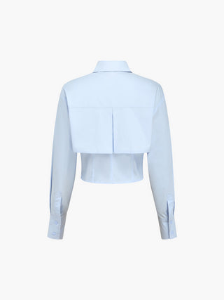 Baby Blue Open Collar Double Layer Crop Shirt