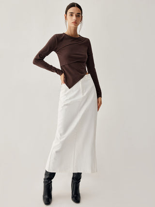 Asymmetric Hem Piping Long Sleeve Top