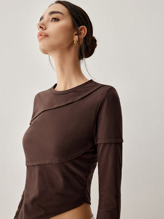 Asymmetric Hem Piping Long Sleeve Top