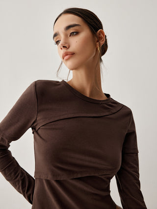 Asymmetric Hem Piping Long Sleeve Top