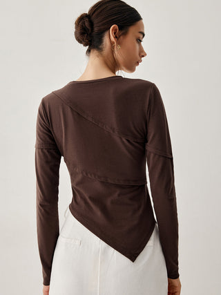 Asymmetric Hem Piping Long Sleeve Top