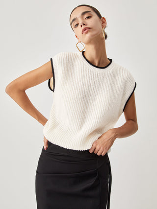 Contrast Trim Chunky Knit Vest