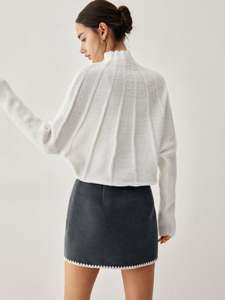 Piping Mock Neck Long Sleeve Knit Top