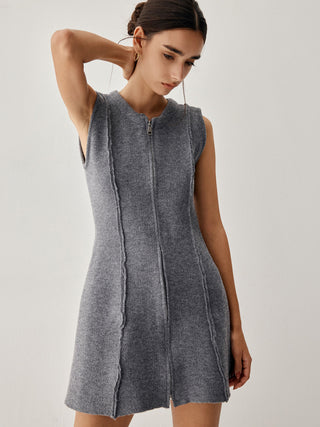 Zip Down Piping Short Sweater Dress