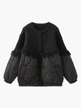 Patchwork Cable Knit Quilted Coat