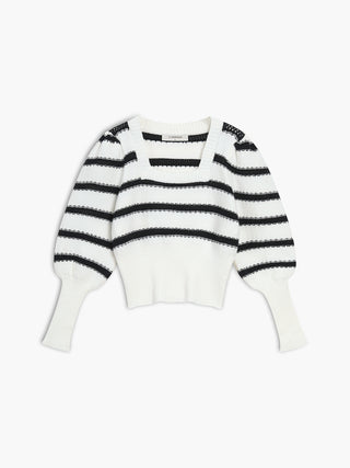 Stripe Puff Sleeve Knit Top