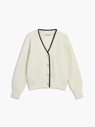 Contrast Trim Pearl Button Cardigan