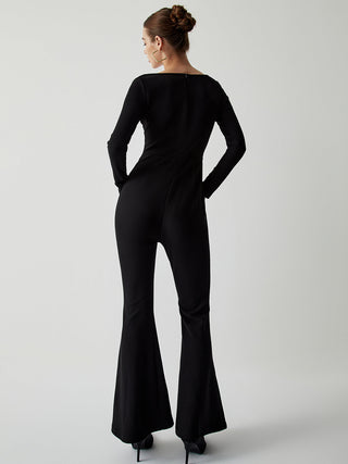 Square Neck Long Sleeve Flare Jumpsuit