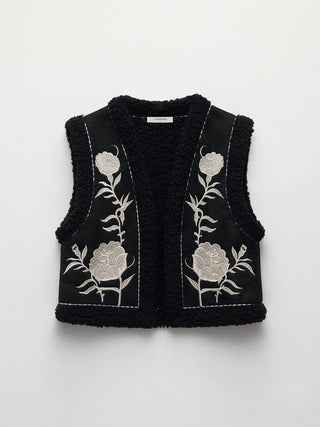 Fleece Embroideried Floral Vest