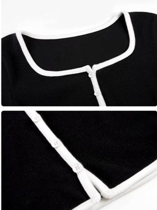 Square Neck Contrast Trim Long Sleeve Knit Shirt