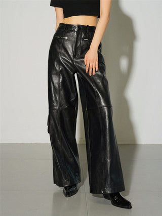 Zippered Faux Leather Straight Leg Mid-waist Pants