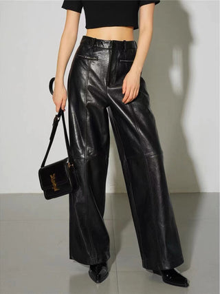 Zippered Faux Leather Straight Leg Mid-waist Pants