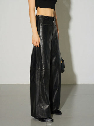 Zippered Faux Leather Straight Leg Mid-waist Pants