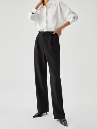 Straight Leg Pleated Cropped Pants