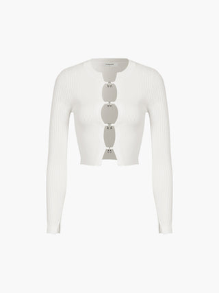 Cutout Split Beads Detail Ribbed Knit Top