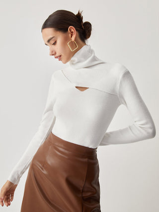 Criss Cross Turtleneck Long Sleeve Knit Top