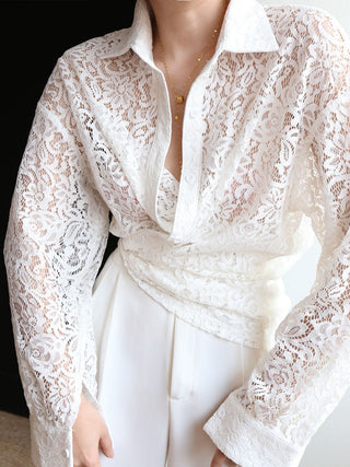 Lace Semi-sheer Collared Shirt